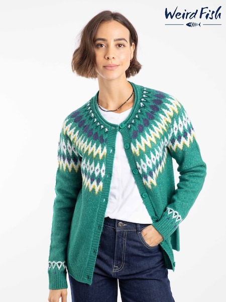 Weird Fish Green Hatty Fairisle Pattern Cardigan (W12051) | 346 QAR