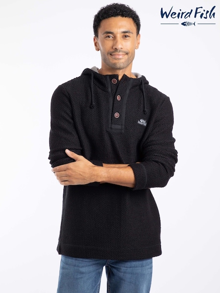 Weird Fish Black Bakersfield Button Neck Hooded Macaroni Fleece (W12065) | €141