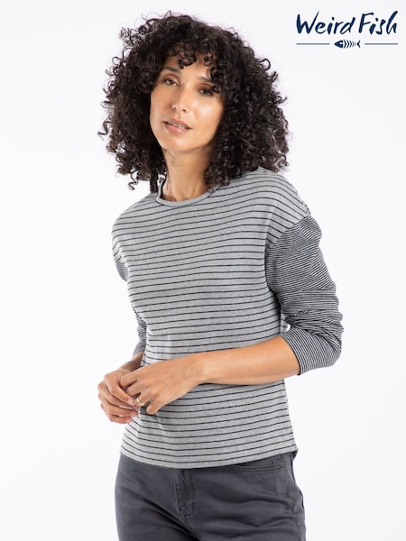 Weird Fish Grey Calfee Striped Long Sleeve T-Shirt (W12075) | 182 QAR