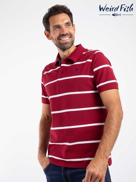Weird Fish Red Fabian Striped Pique Polo Shirt (W12077) | €64