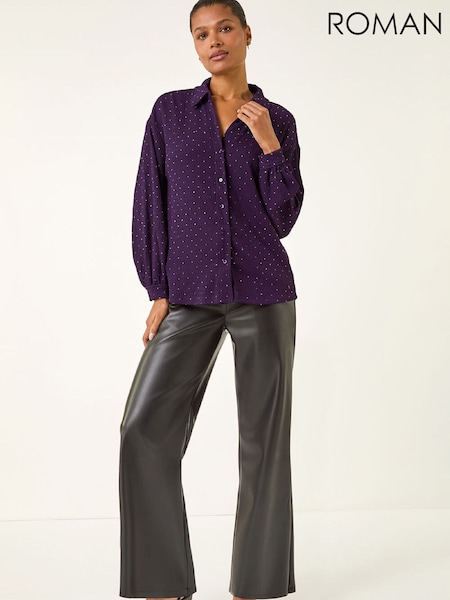 أرجواني - Roman Textured Stud Stretch Shirt (W12429) | ‏260 ر.ق.