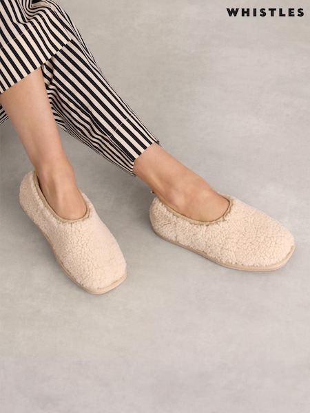 Whistles Nude Shearling Ballet Slippers (W12681) | 390 QAR