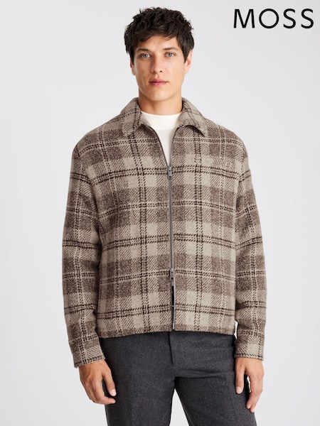 MOSS Natural Italian  Check Overshirt (W12685) | AED868