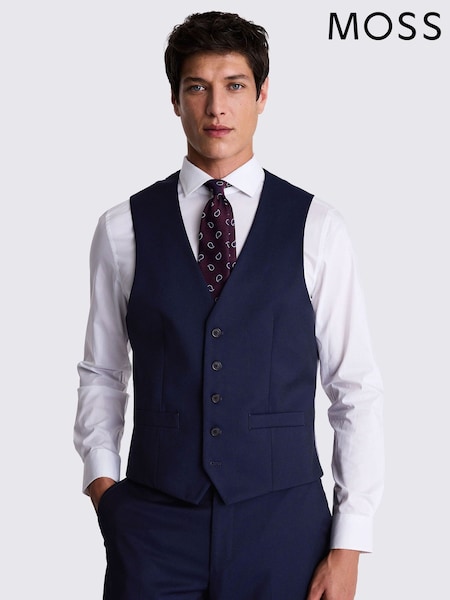 MOSS Blue Regular Fit Stretch Waistcoat (W12687) | €89