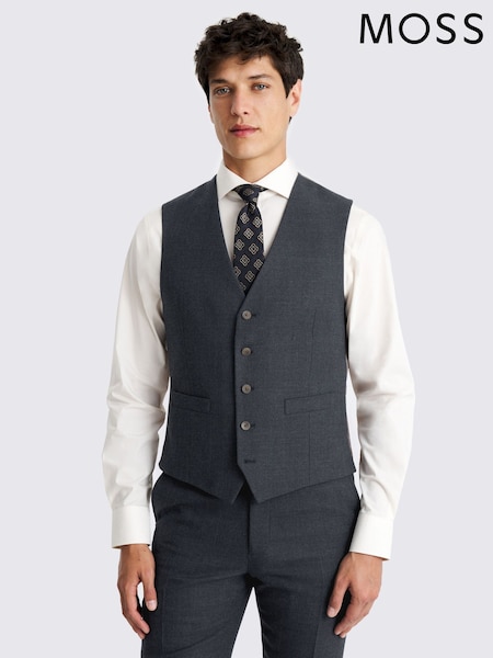 MOSS Blue Tailored Fit Twill Waistcoat (W12696) | €154