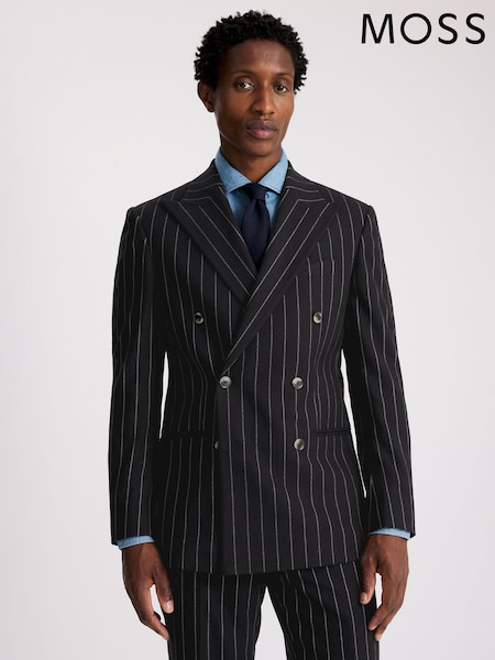 MOSS Blue Tailored Fit Stripe Double Breasted Suit Jacket (W12715) | €190