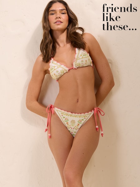 Pink/Cream - Friends Like These Floral Frill Edge Tie Side Bikini Set
