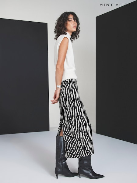 Mint Velvet Natural Zebra Print Midi Skirt (W12801) | €159.50