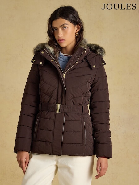 Schokoladenbraun - Aspen Showerproof Padded Coat With Faux Fur Hood