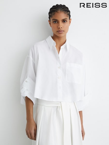 Reiss White Solenge Cotton Cropped Long-Sleeve Shirts (W12882) | AED706