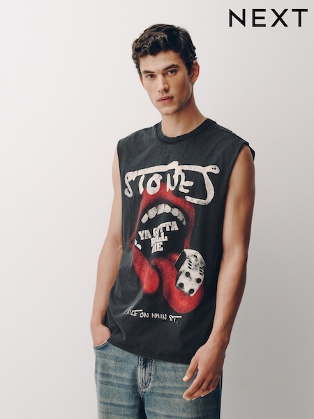 Pilkos spalvos „Rolling Stones“ - Regular Washed Tank Top Graphic Vest