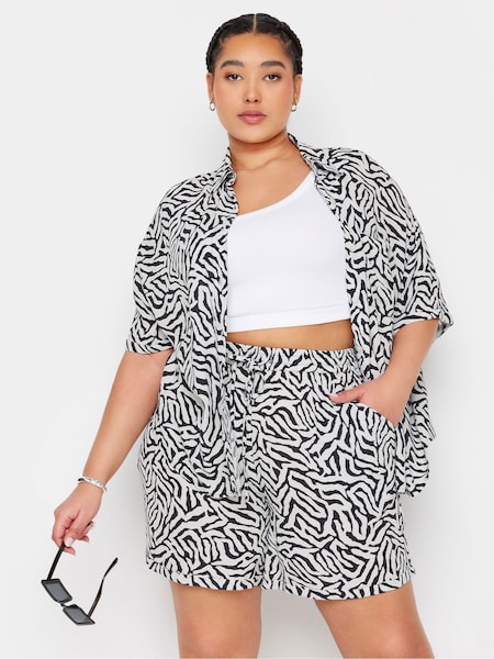 Negru - Pantaloni Yours Curve Limited Collection Curve Negru Zebra Imprimeu Material încrețit (W13163) | 91 LEI