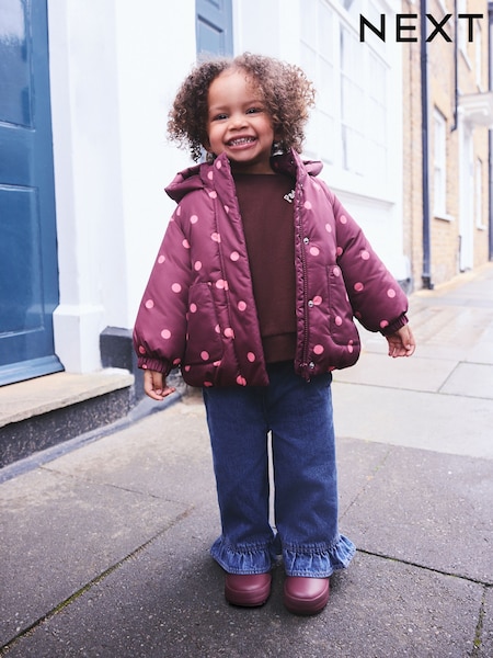 Burgundy Polka Dot - Shower Resistant Padded Coat (3mths-7yrs)