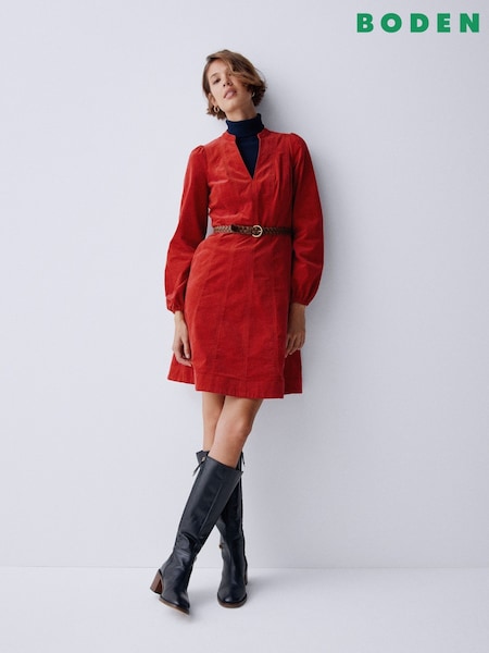 Boden Red Ros Panelled Cord Short Dress (W13581) | €126