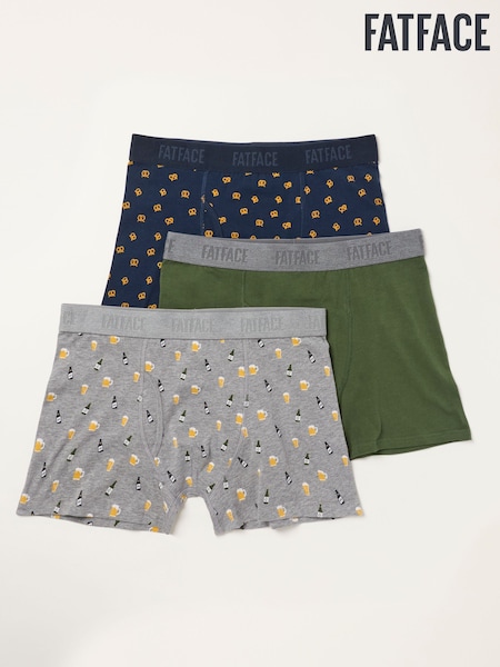 Navy/Green/Grey - Regular Fatface Print Boxers