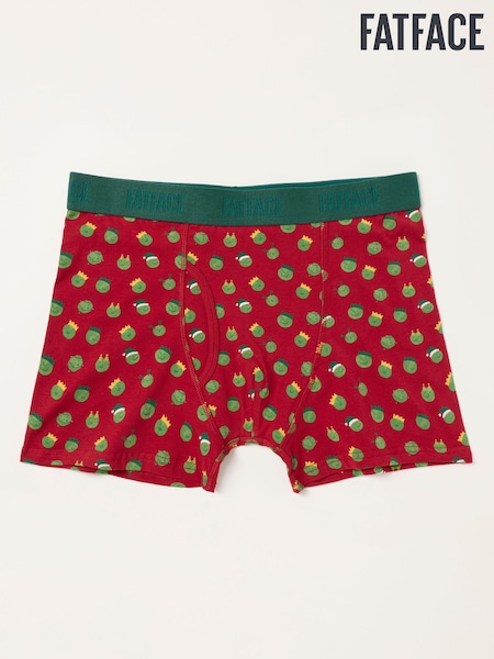 Red - Regular Fatface Festive Brussels Sprout Boxers