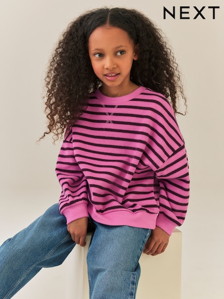 Pink Stripe - Oversized Cosy Rib Sweatshirt (3-16yrs)