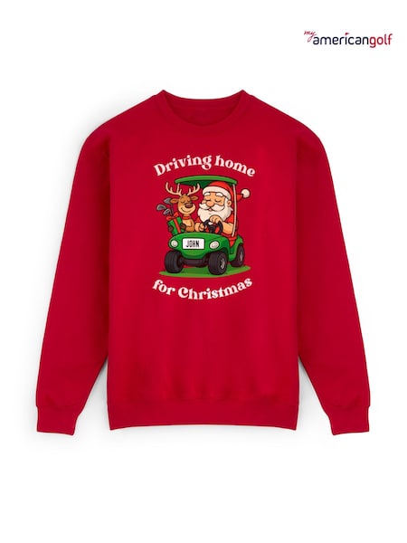 Personalised "Driving home for Christmas" Red sweatshirt by My American Golf. (W13769) | €36