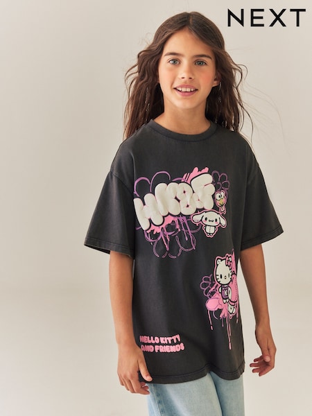Charcoal Grey - Hello Kitty Oversized Graphic T-shirt (3-16yrs)