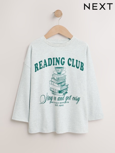 ნაცრისფერი - Long Sleeve Oversized Graphic T-shirt (3-16yrs)