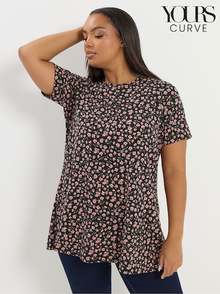 Yours Curve Black Ribbed Swing Top (W13823) | €33