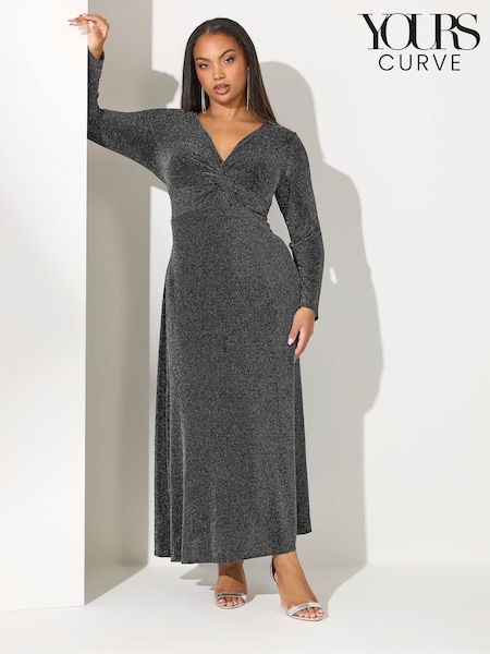 Yours Curve Black London Metallic Knot Dress (W13827) | €79