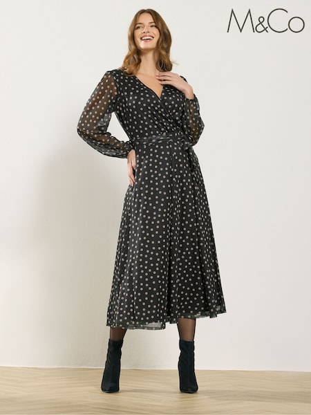 M&Co Black Mesh Wrap Dress (W13829) | €63