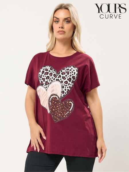 Yours Curve Red Triple Heart Logo Top (W13842) | €25
