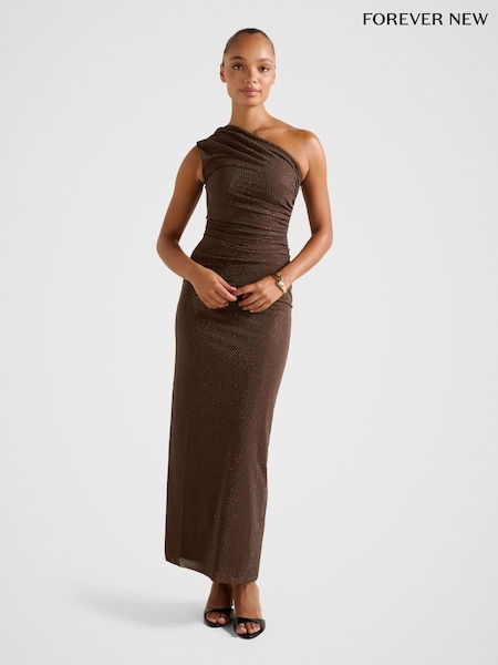 Forever New Brown Audrina One Shoulder Heatseal Maxi Dress (W13954) | R$ 1.380