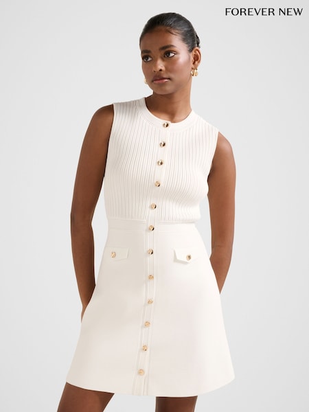 Forever New White Issie Petite Stitch Interest Mini Dress (W13956) | €126