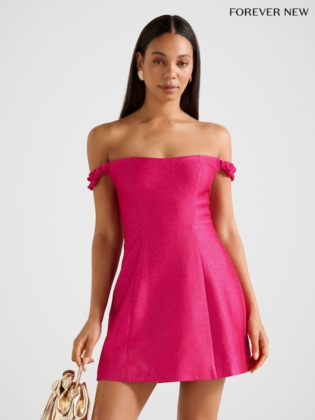 Forever New Pink Mandy Bardot Neck Ruffle Mini Dress (W13958) | €156