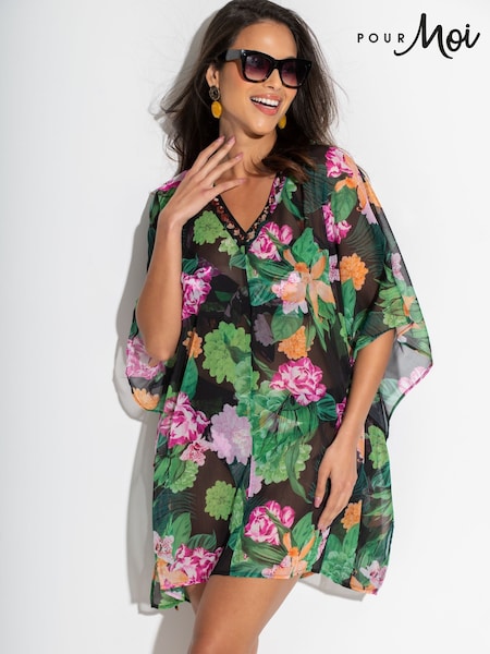 Pour Moi Black Chiffon V-Neck Embellished Kaftan (W13973) | €68