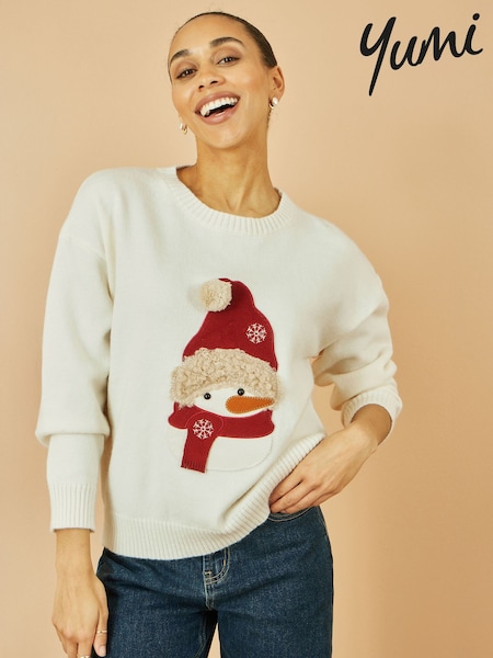Yumi White Christmas Jumper With Applique Snowman (W14254) | €63