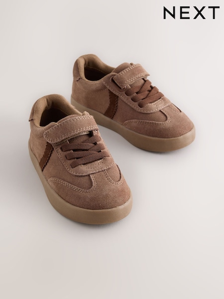 Chocolate Brown Suede - Touch Fastening Elastic Lace Trainers