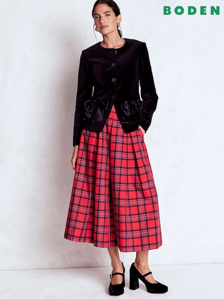 Boden Red Verity Tartan Midi Skirt (W14406) | €126