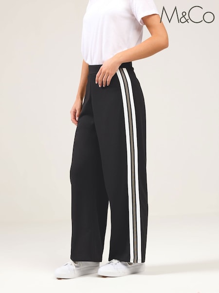 M&Co Black Petite Side Stripe Wide Leg Trousers (W14445) | €53