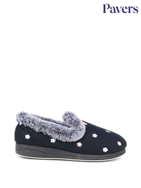 Pavers Blue Floral Faux-Fur Slippers (W14454) | €32
