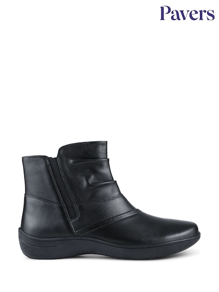 Pavers Black Wide Fit Leather Ankle Boots (W14459) | €63