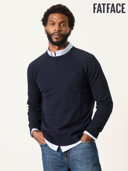Navy - Regular Fatface Crew Neck Knitted Jumper