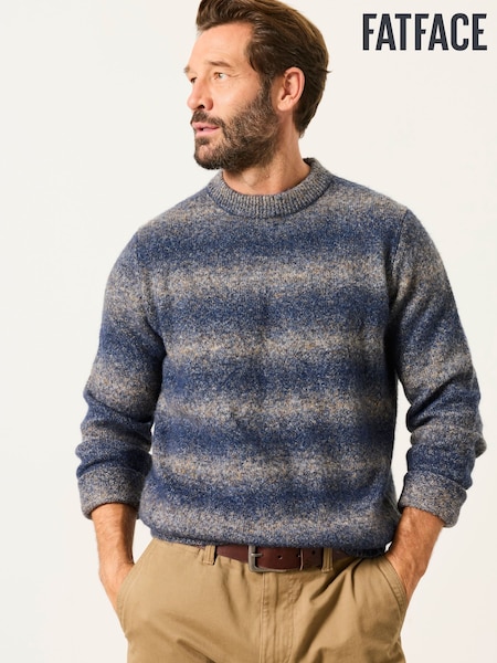 Blue - Regular Fatface Deanston Knitted Ombre Crew Neck Jumper
