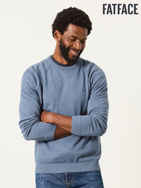 Blå Denim - Regular Fatface Crew Neck Knitted Jumper