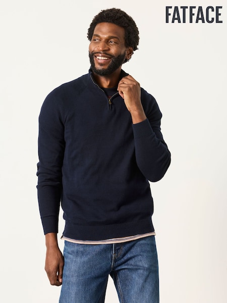 Navy - Regular Fatface Half Neck Knitted Jumper
