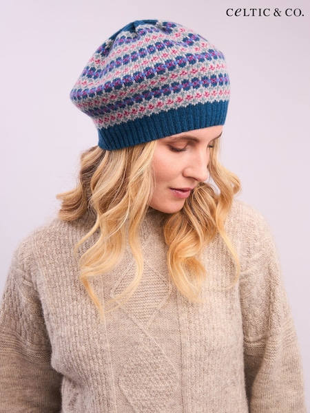 Celtic & Co Blue Lambswool Fair Isle Beret (W14771) | €51