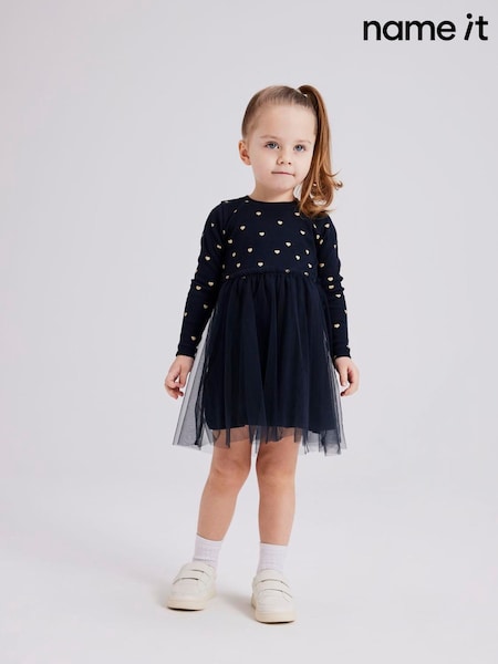 Name It Black Tulle And Jersey Dress With Gold Hearts (W14782) | €25