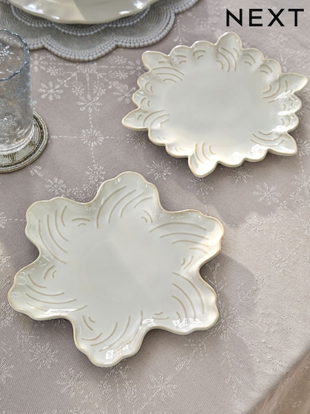 Set Of 2 Christmas Snowflake Side Plates