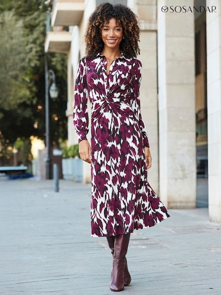 Sosandar Red Floral Print Twist Front Shirt Dress (W14804) | R$ 680