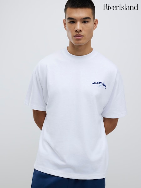 River Island White Oversized Fit Palais Dept Embroidered T-Shirt (W14822) | €43