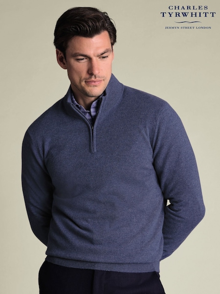 Azul - Charles Tyrwhitt Denim Cashmere Zip Neck Jumper (W14936) | 253 €