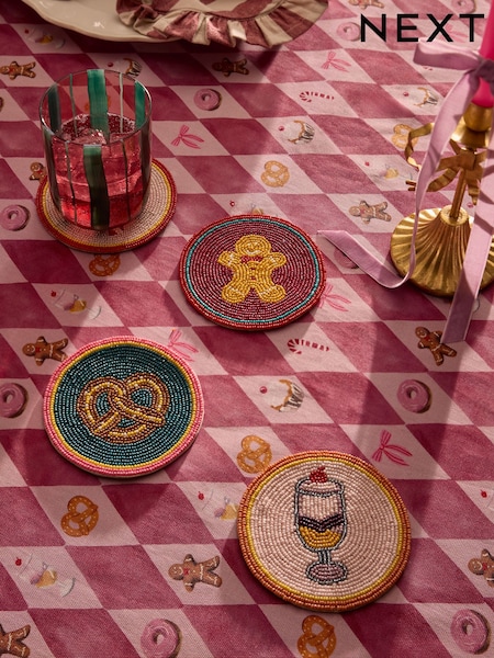 Set Of 4 Christmas Food Beaded Coasters