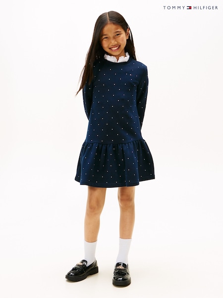 Tommy Hilfiger Blue Festive Stud Relaxed Fleece Skater Dress (W15169) | €96 - €111